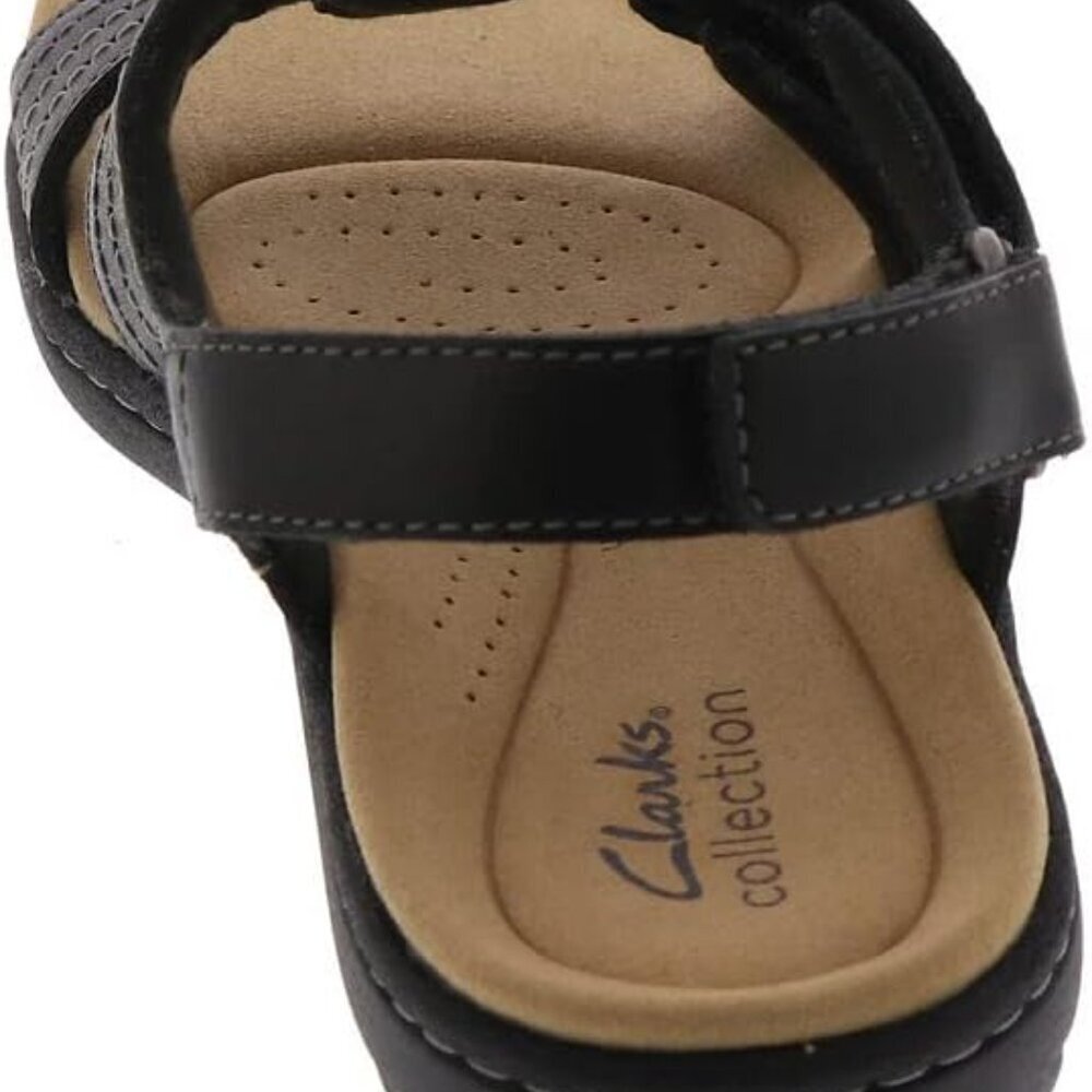 Women's Leather Flat Sandals Size 8.5 Black Comfort Slip-On Summer Shoes - Picture 6 of 7